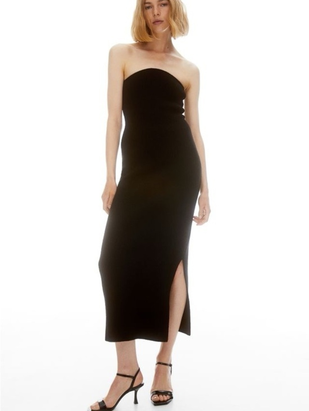 Black Strapless Midi Dress